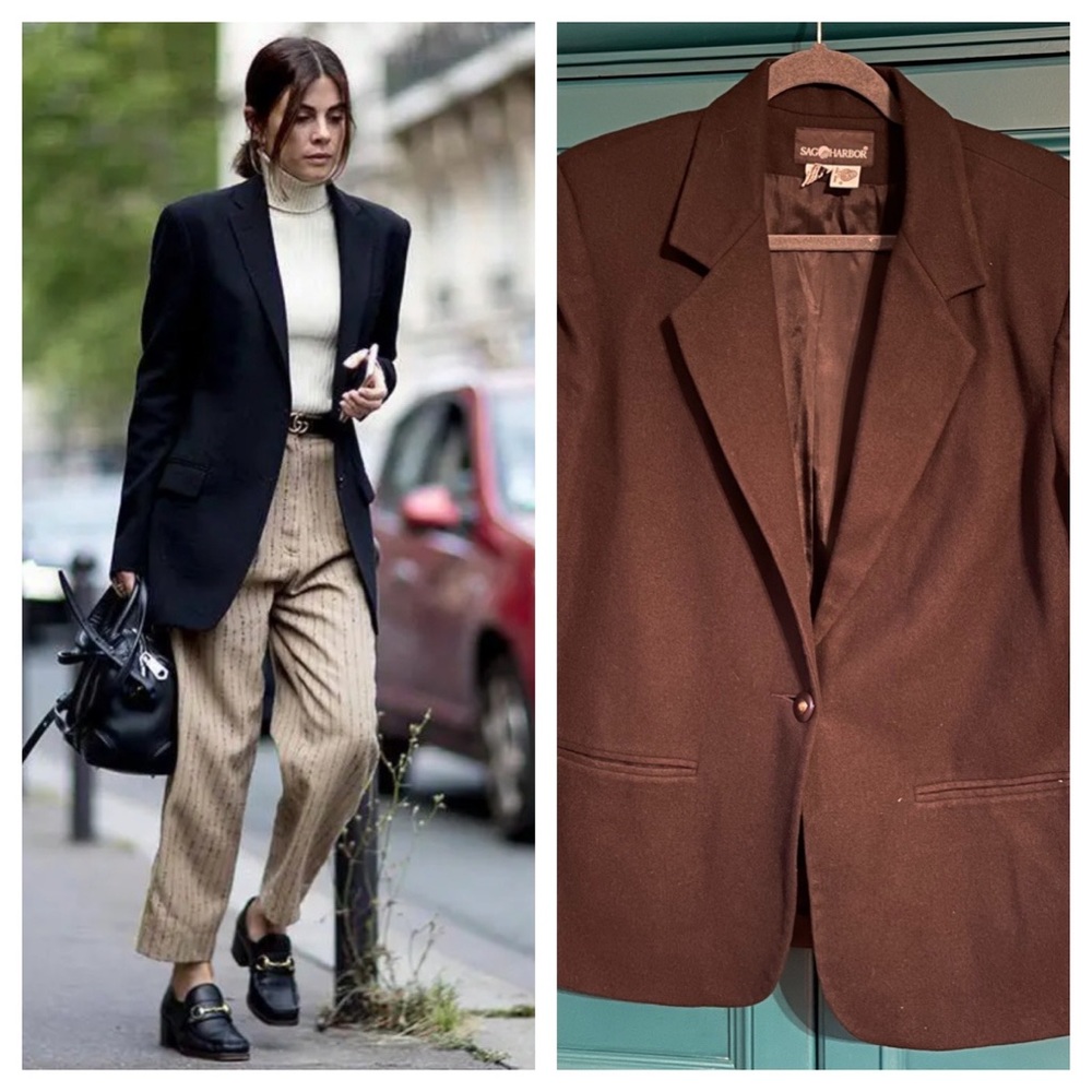 Vintage black wool blazer jacket - on trend oversized blazer